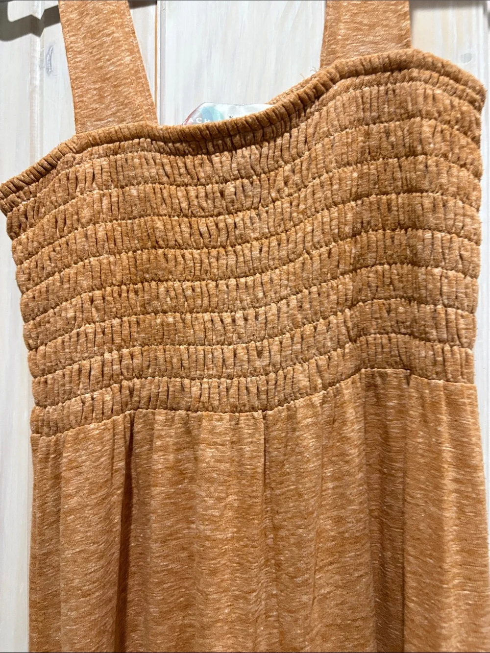 Smocked Wide-Strap Jumpsuit in Rust